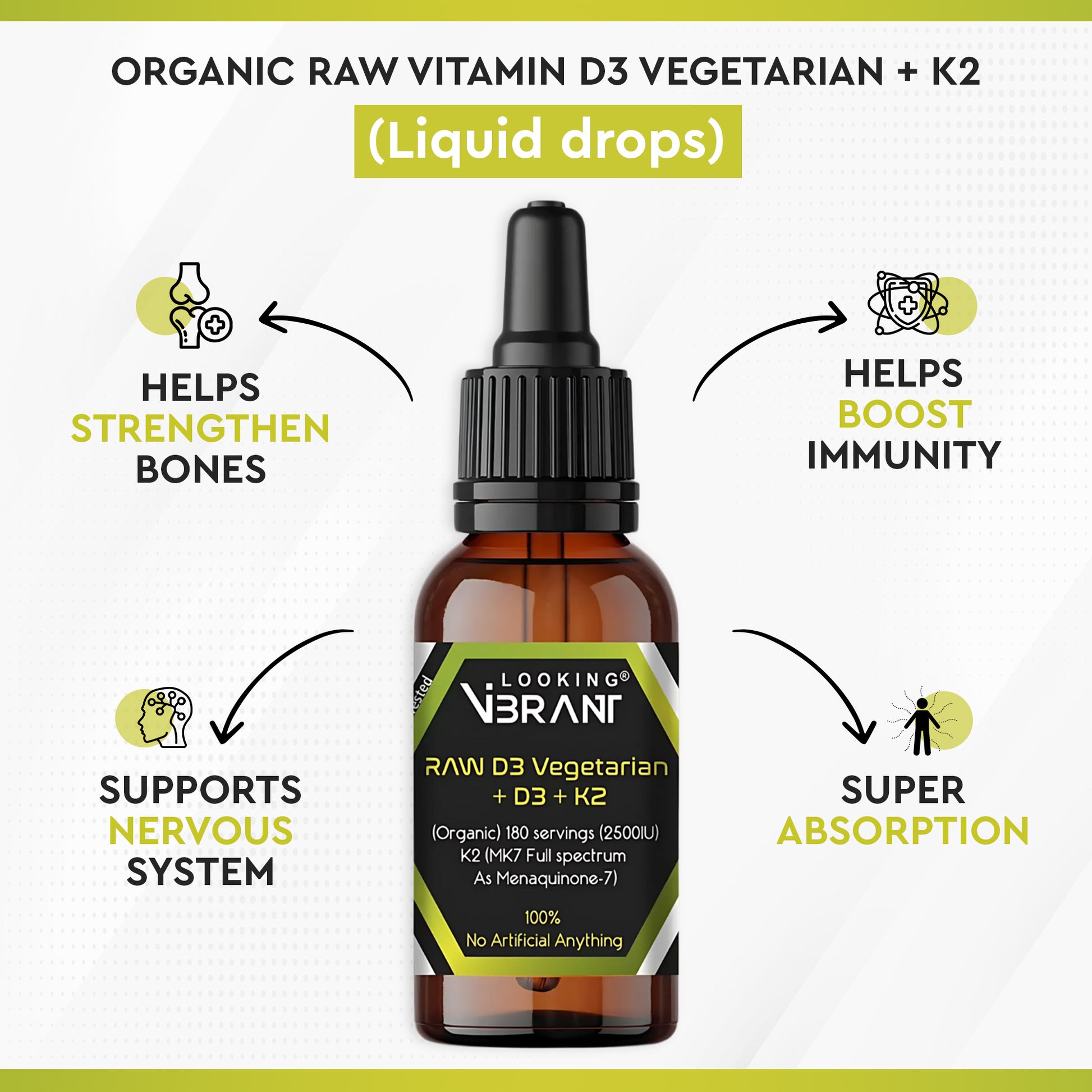 ORGANIC RAW VITAMIN D3 VEGETARIAN + K2 (Liquid drops. 90 Servings) - lookingvibrantcom
