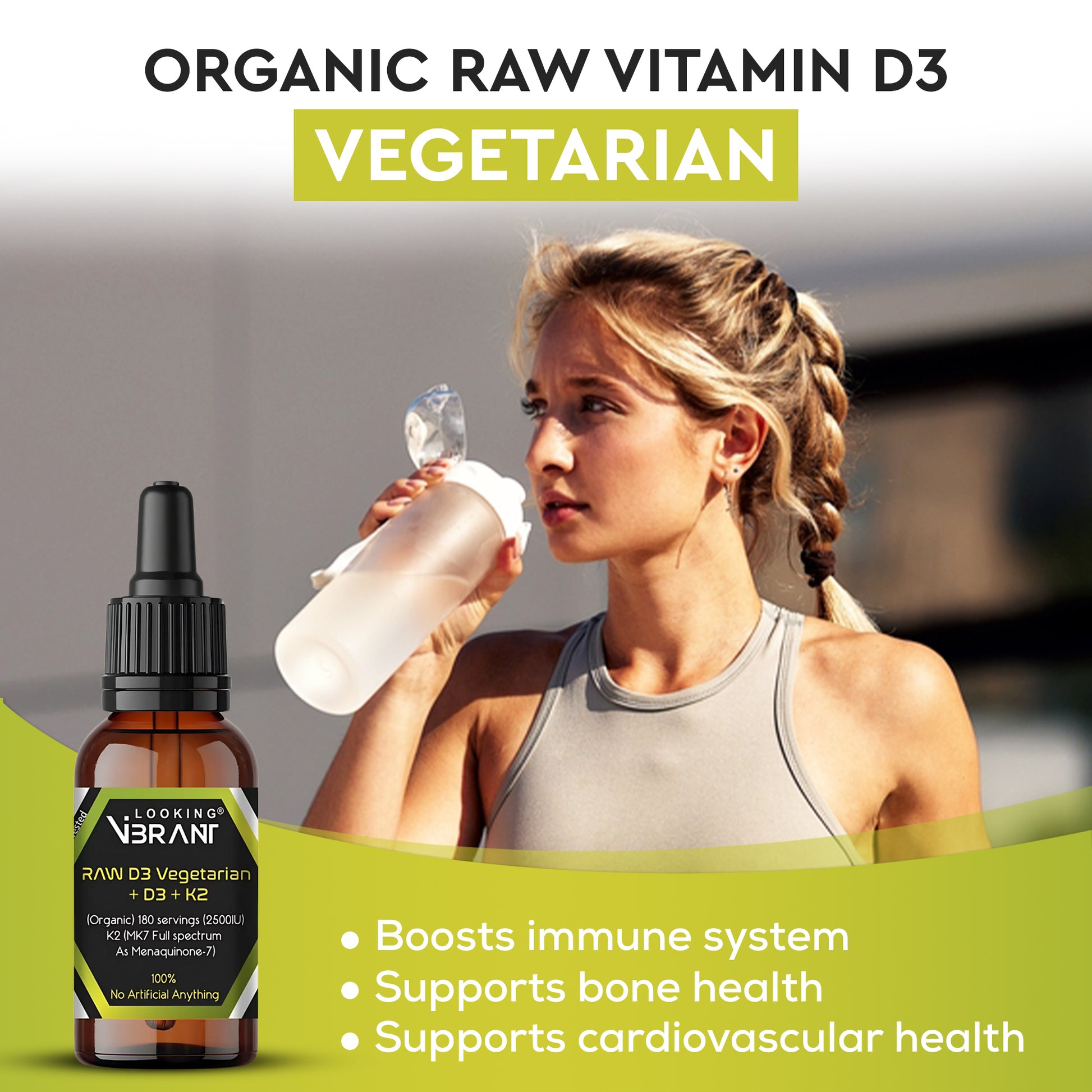 ORGANIC RAW VITAMIN D3 VEGETARIAN + K2 (Liquid drops. 90 Servings) - lookingvibrantcom