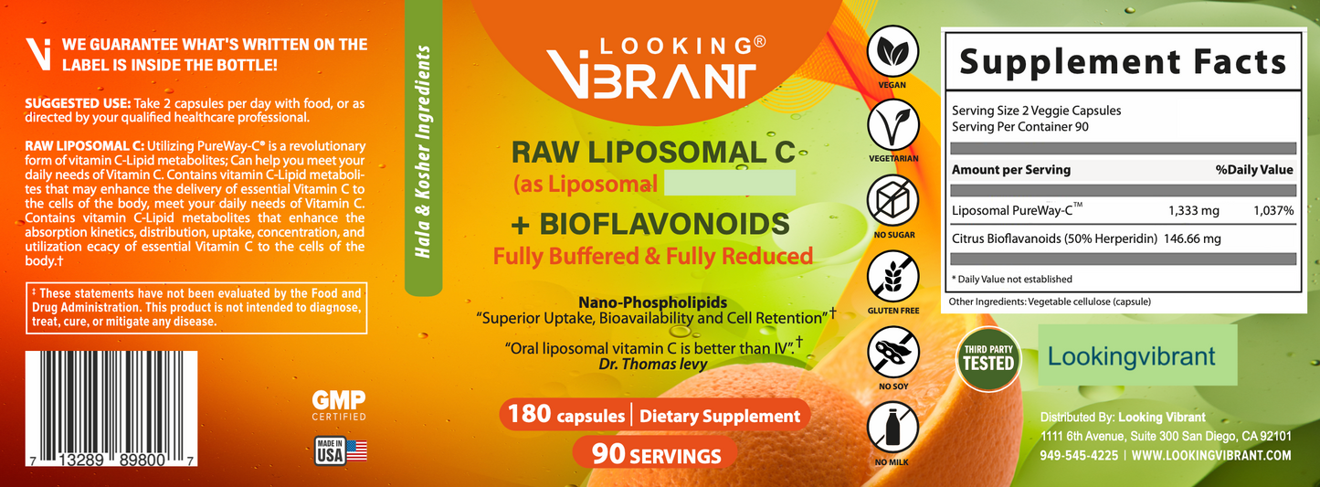 Raw Liposomal C + Bioflavonoids (90-servings vegetarian capsule) - lookingvibrantcom