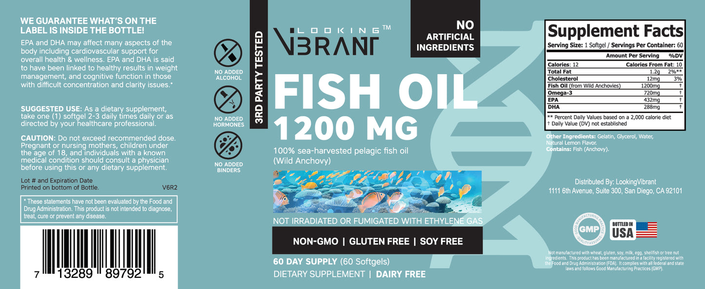 FISH OIL 1200MG (100% WILD ANCHOVY) 60 SERVINGS - lookingvibrantcom