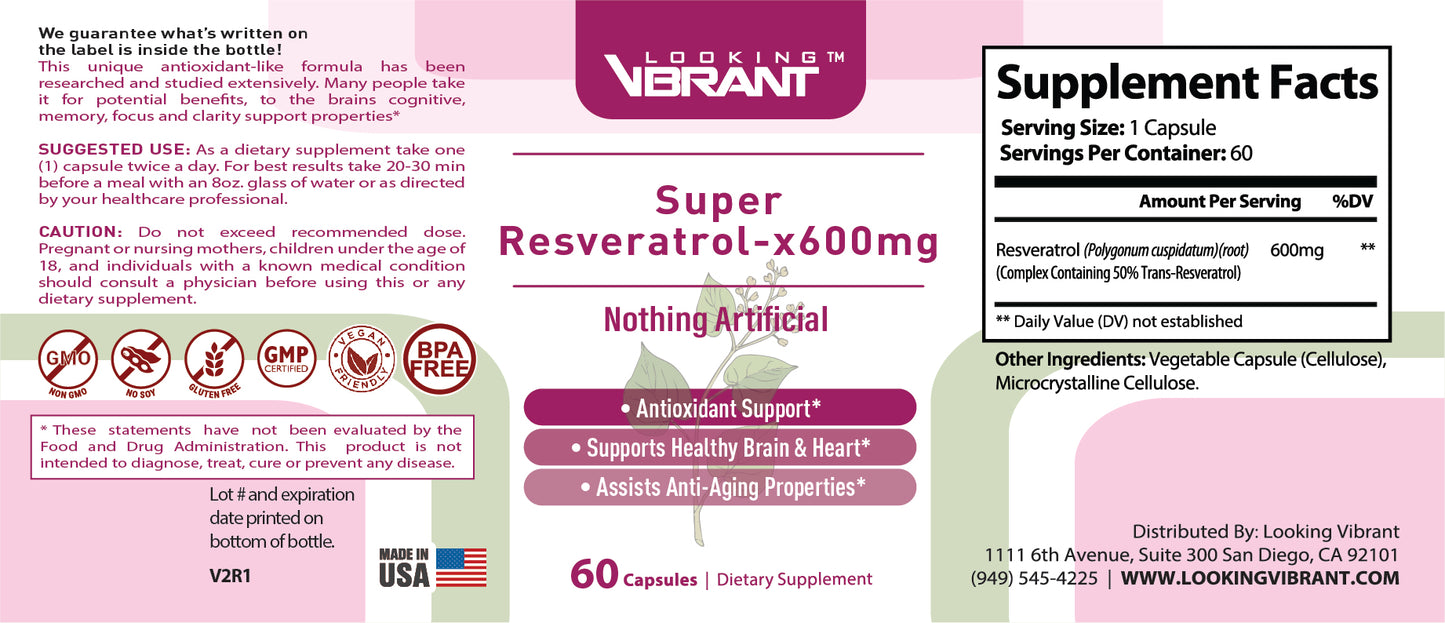 Super Resveratrol-x600mg =300 mg Trans-Resveratrol - lookingvibrantcom