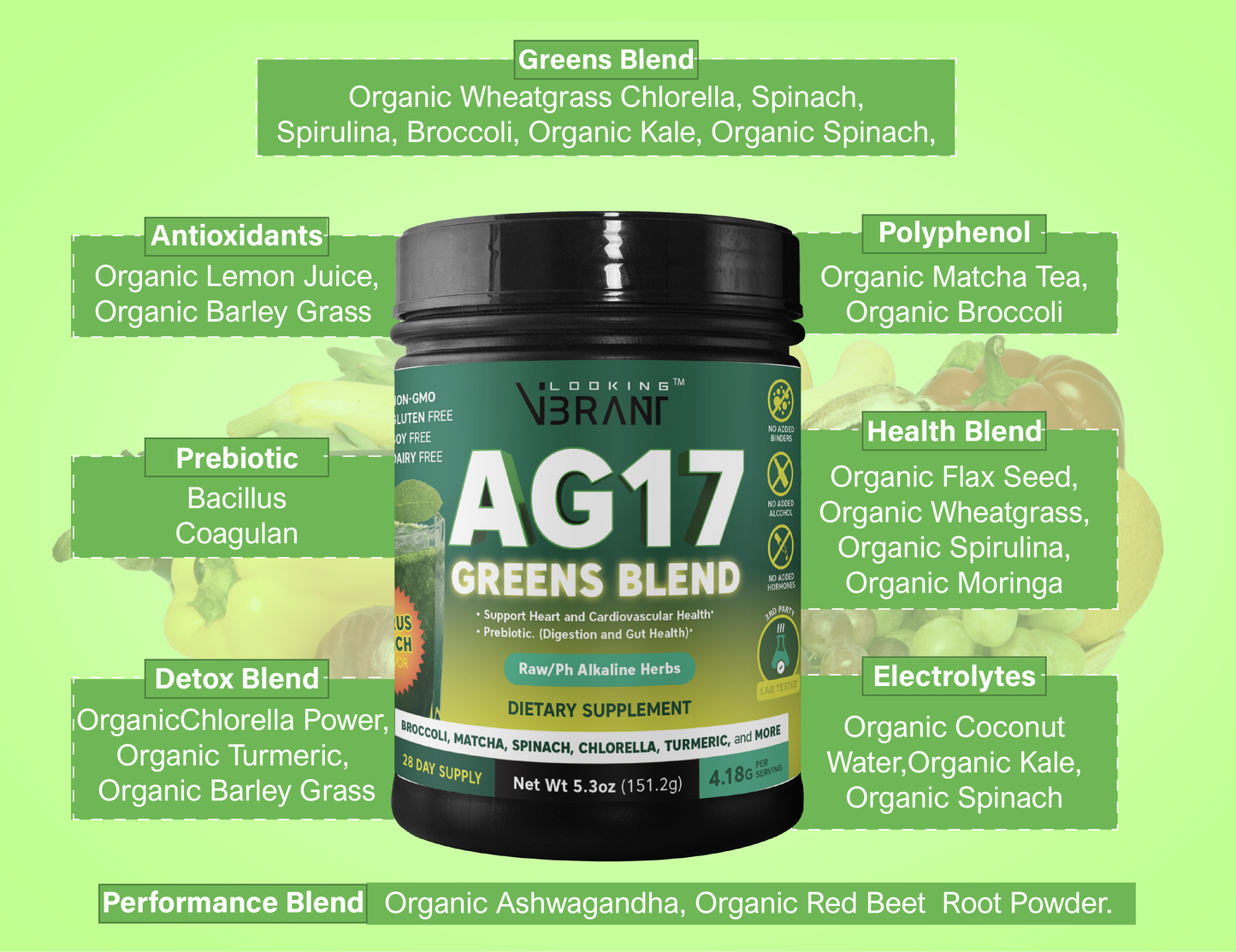 AG17 Greens (100% Raw Organic Powder)