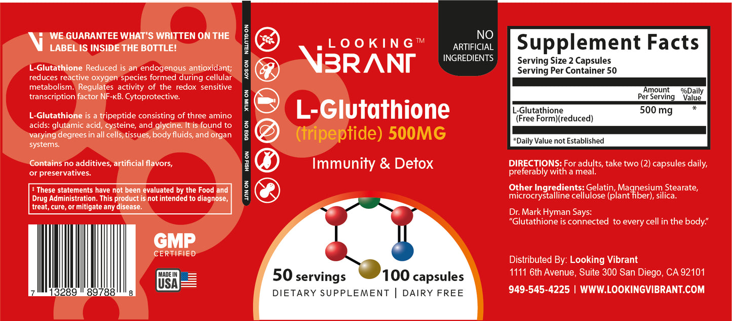 L-Glutathione 500MG (50 servings. Capsule) - lookingvibrantcom