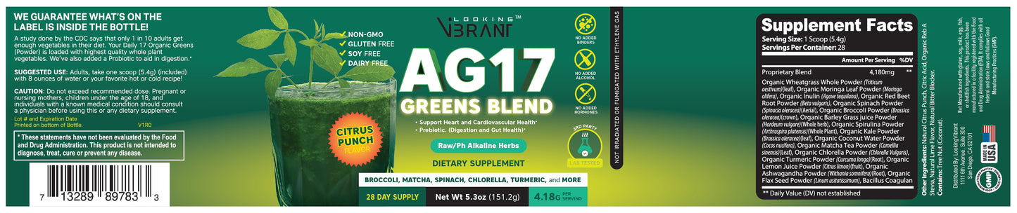 AG17 Greens (100% Raw Organic Powder)